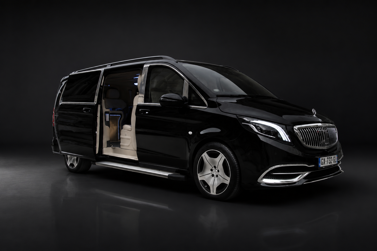 Van VIP Paris Mercedes Van VIP noir longue distance voyage Paris Côte Azur Monaco